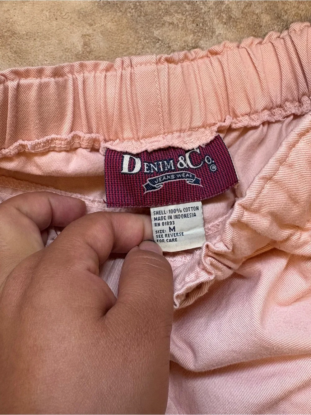 Vintage Pink High Waisted Shorts Elastic Drawstring Denim Cotton size M